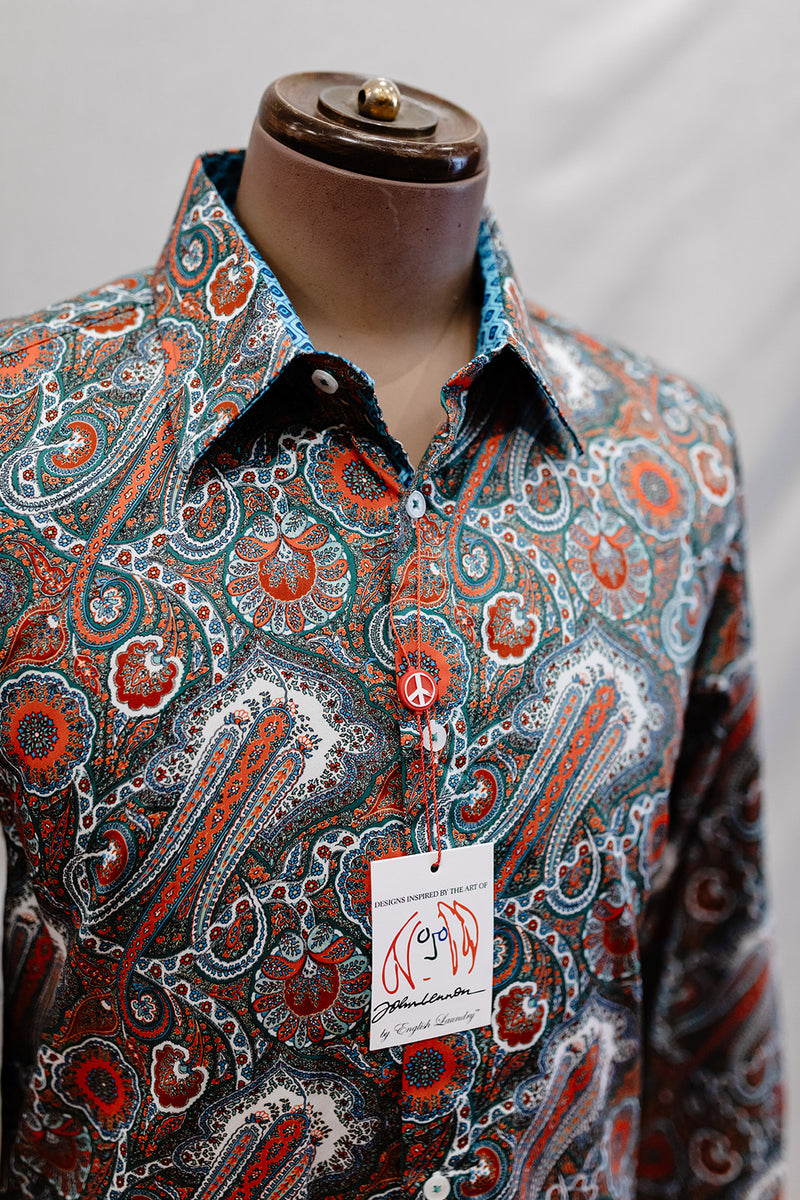 John Lennon Red + Green Paisley Print Long Sleeve Shirt 'Berwick'