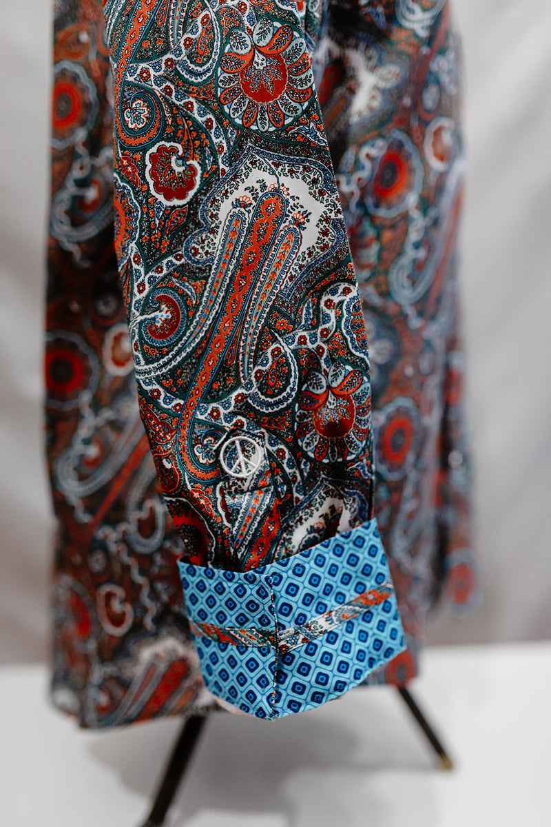 John Lennon Red + Green Paisley Print Long Sleeve Shirt 'Berwick'