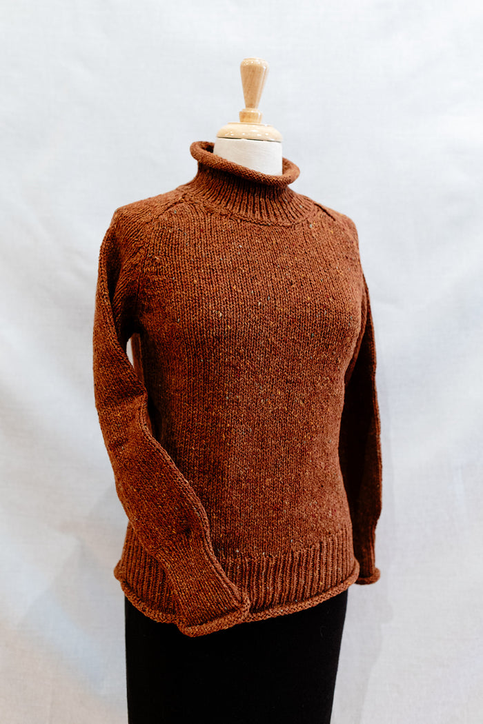 Fisherman Donegal Fleck Saddle Shoulder Sweater in Copper SI628M