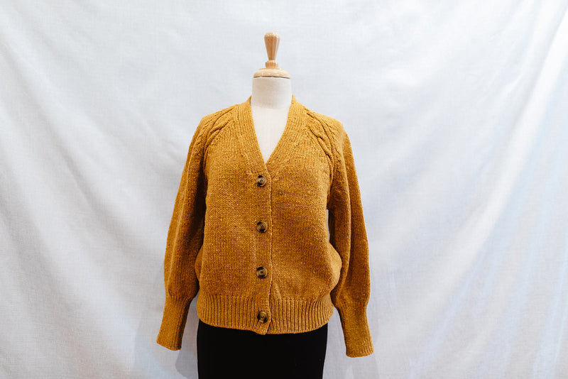Ladies Fisherman Raglan Cardigan with Cabled Detail in Shamrock or Honey