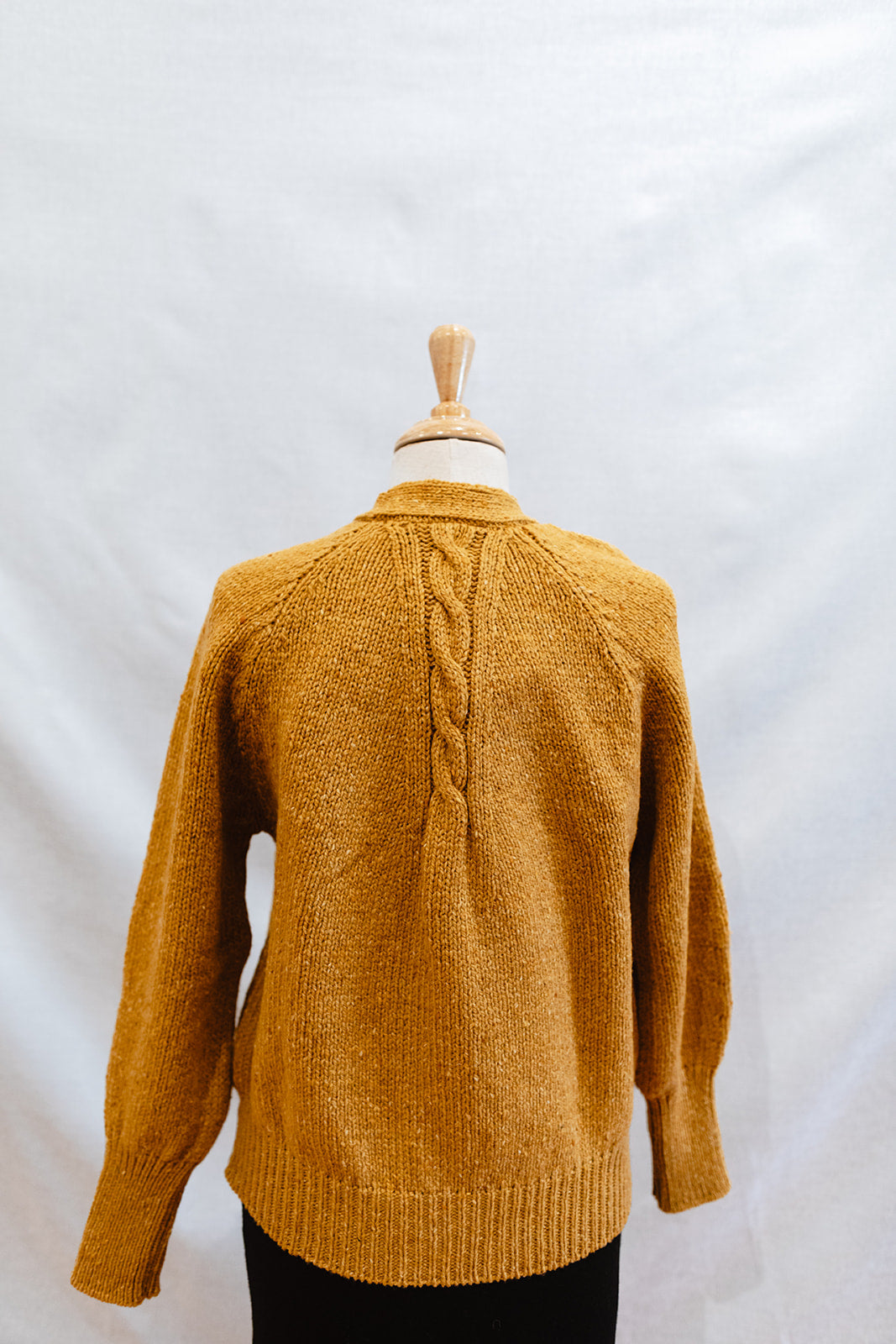Ladies Fisherman Raglan Cardigan with Cabled Detail in Shamrock or Honey