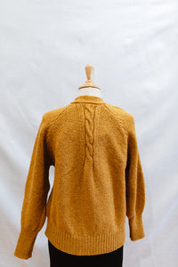 Ladies Fisherman Raglan Cardigan with Cabled Detail in Shamrock or Honey