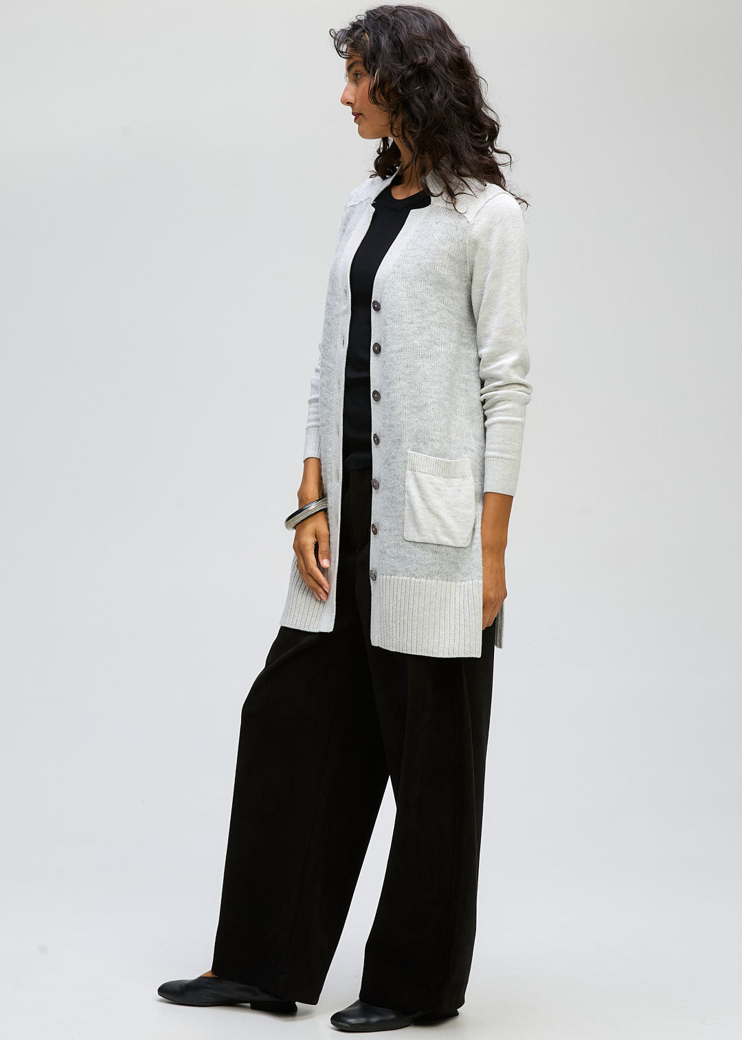 LD + Co Fluffy Detail Cardigan in Light Marle 8171