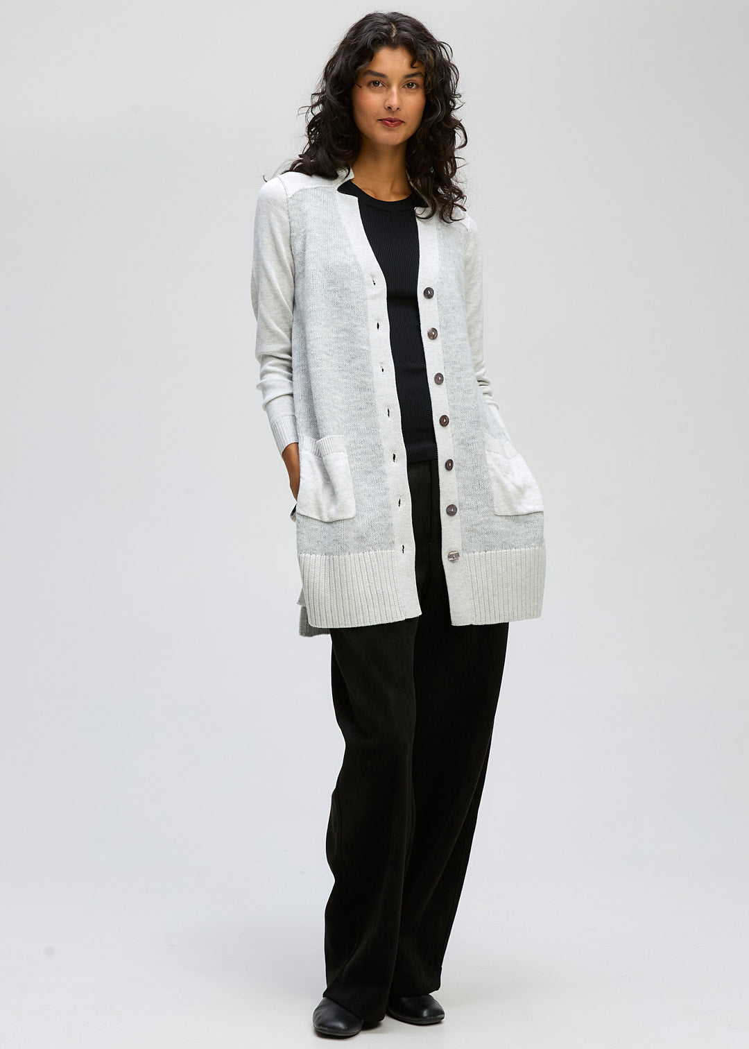 LD + Co Fluffy Detail Cardigan in Light Marle 8171