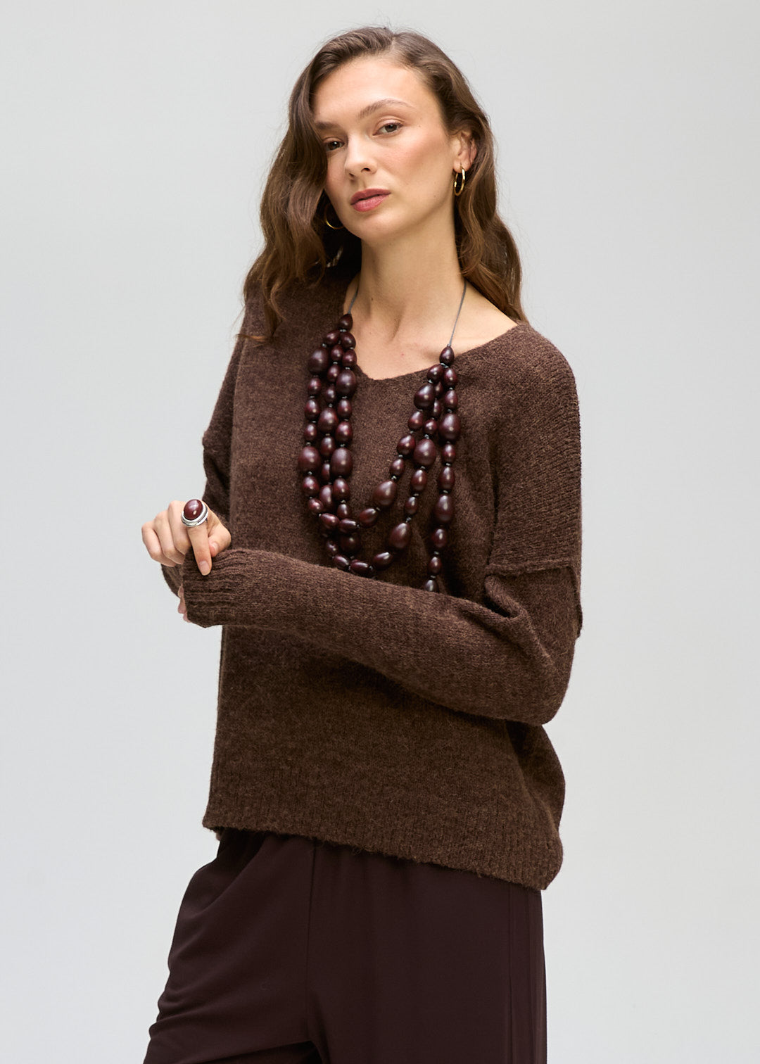 LD + Co Fluffy V Neck Jumper in Cocoa 8175