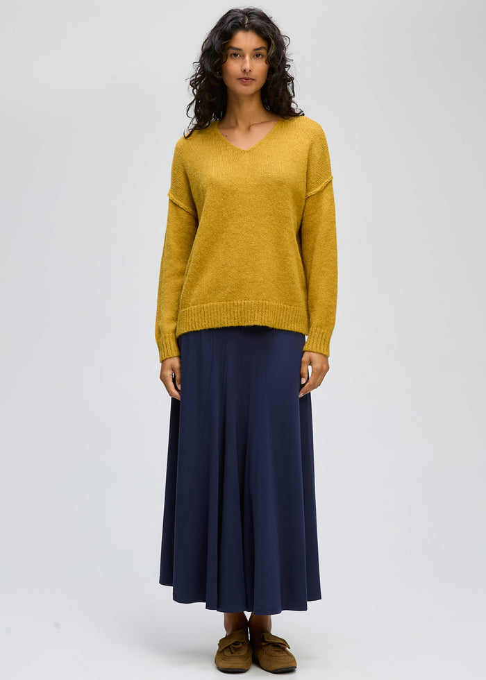 LD + Co Fluffy V Neck Jumper in Ochre 8175