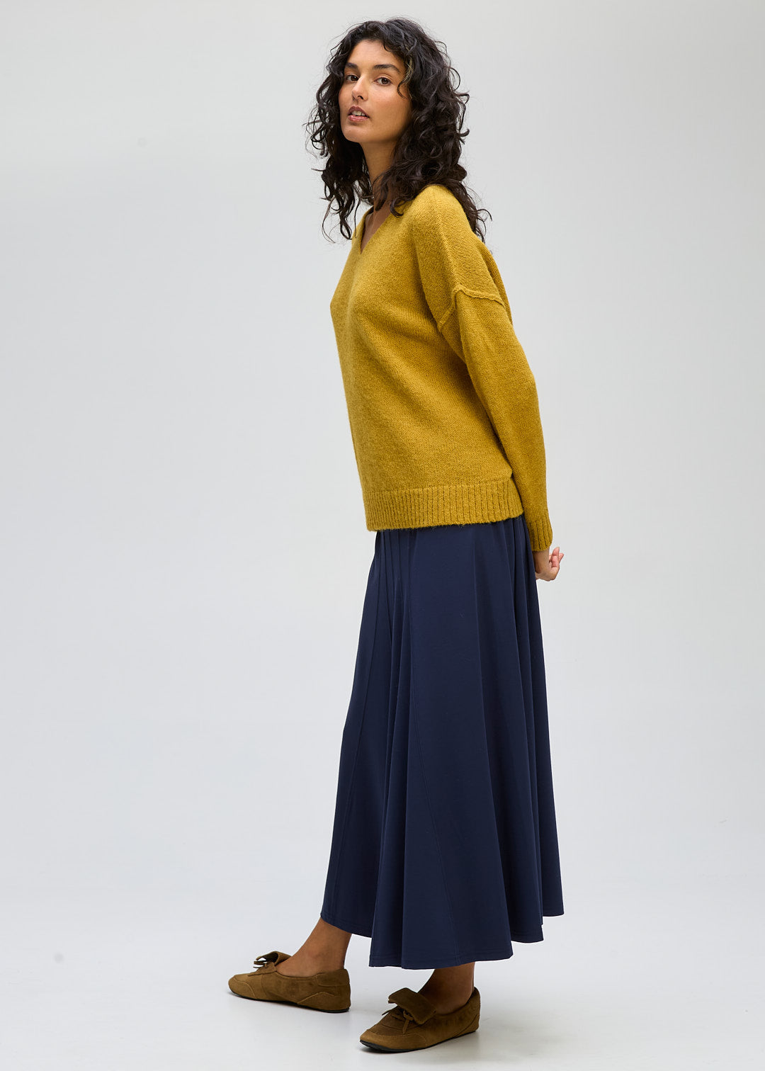 LD + Co Fluffy V Neck Jumper in Ochre 8175