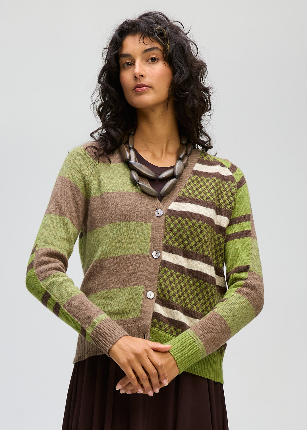 LD + Co Groove Stripe Cardigan in Cocoa 8187