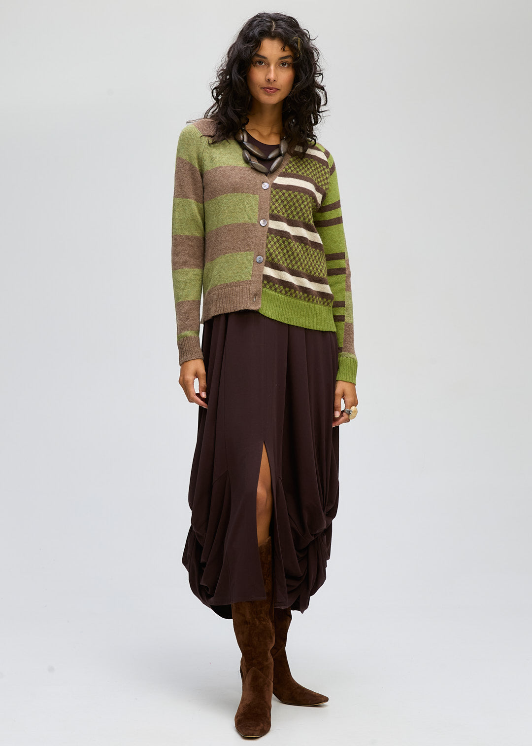 LD + Co Groove Stripe Cardigan in Cocoa 8187