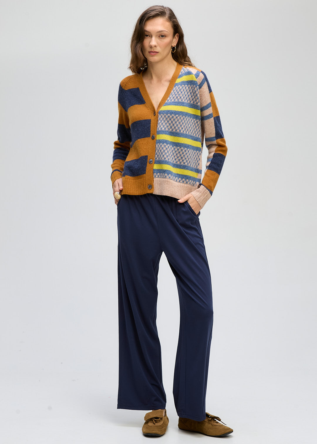 LD + Co Groove Stripe Cardigan in Toffee 8187