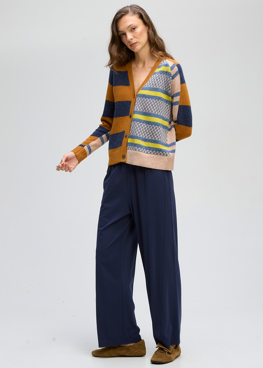 LD + Co Groove Stripe Cardigan in Toffee 8187