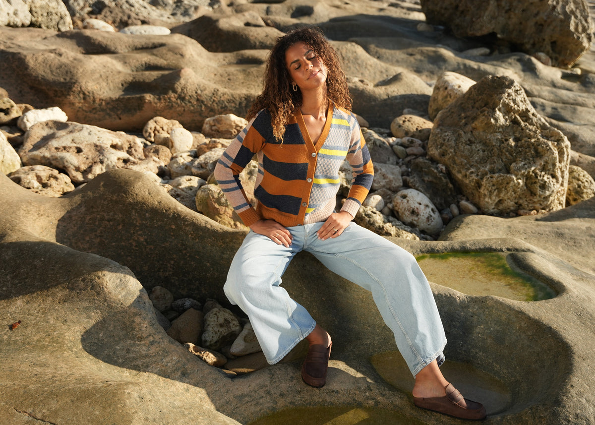 LD + Co Groove Stripe Cardigan in Toffee 8187