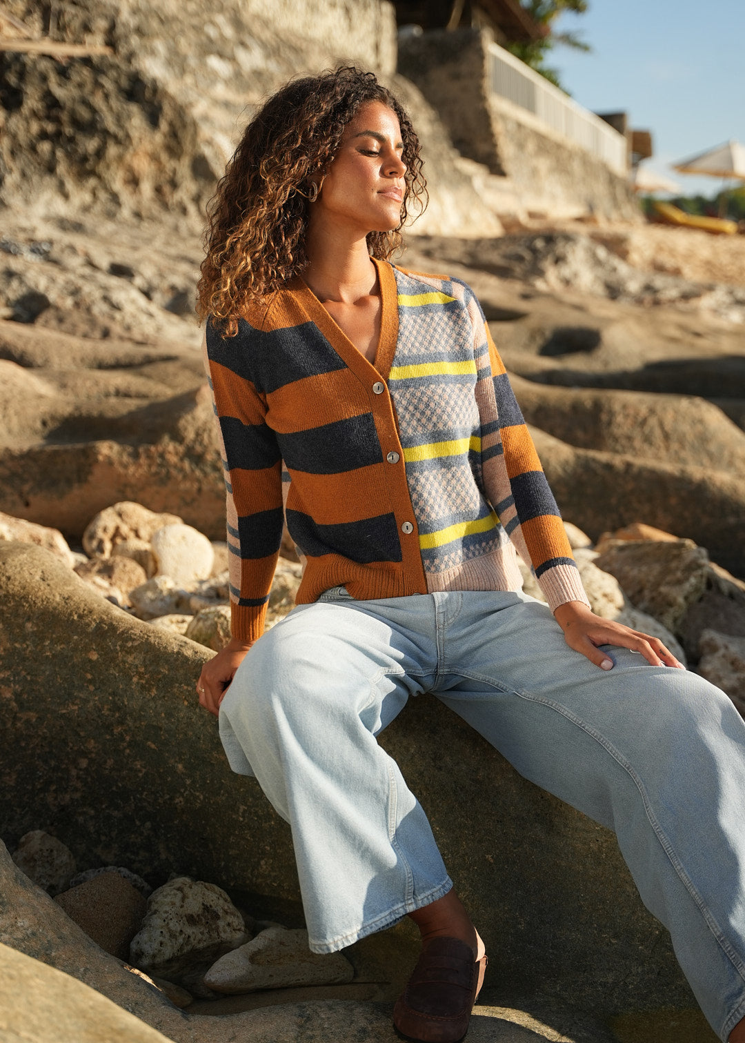 LD + Co Groove Stripe Cardigan in Toffee 8187