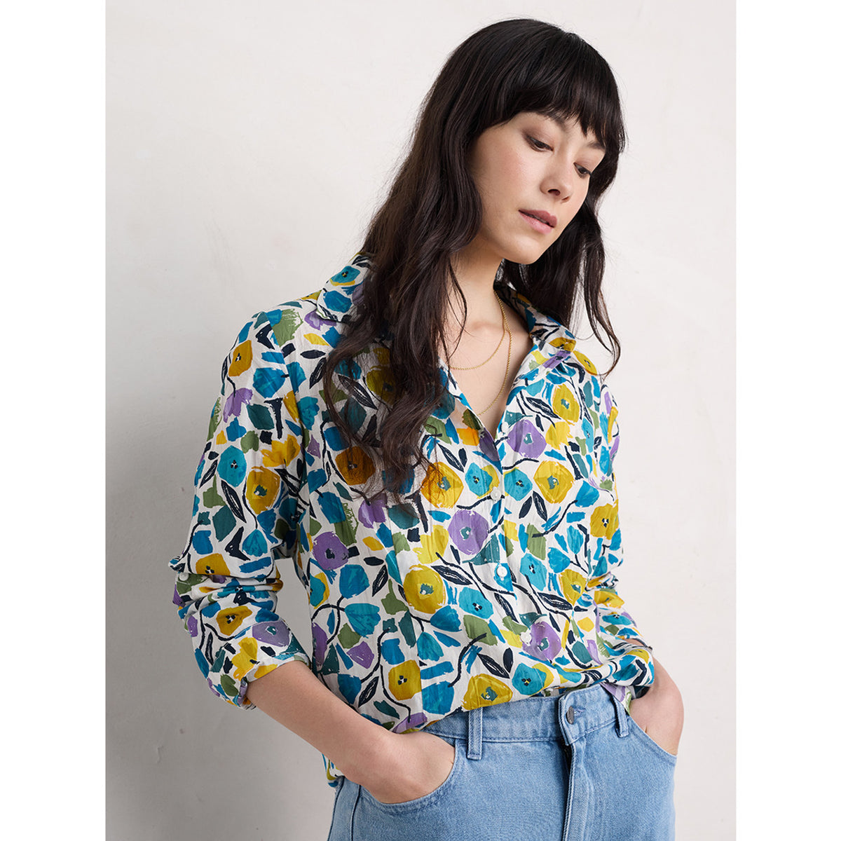 Seasalt Larissa Shirt - Zennor Blooms Chalk