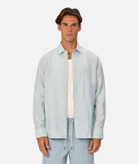 The Avignon L/S Linen Shirt in Mint & Turquoise