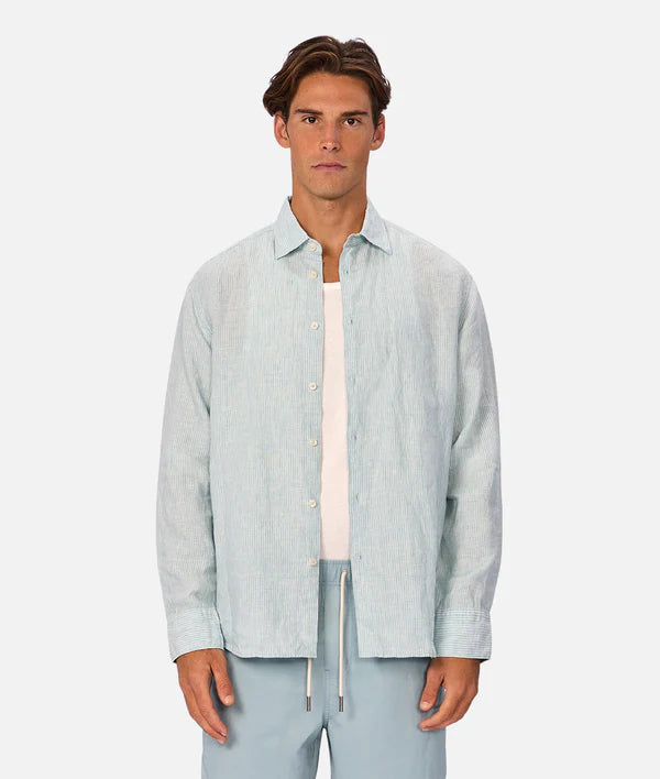 The Avignon L/S Linen Shirt in Mint & Turquoise