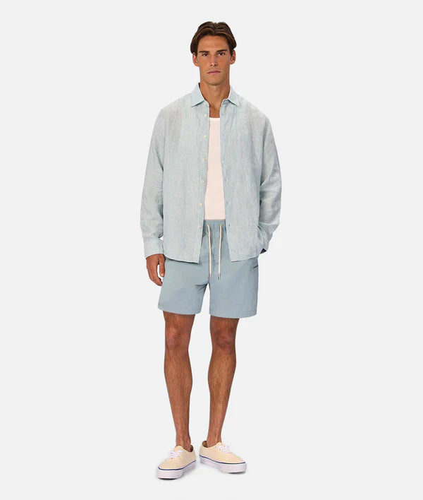 The Avignon L/S Linen Shirt in Mint & Turquoise