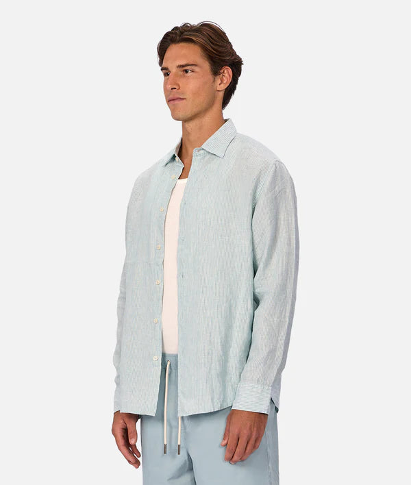 The Avignon L/S Linen Shirt in Mint & Turquoise