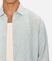 The Avignon L/S Linen Shirt in Mint & Turquoise