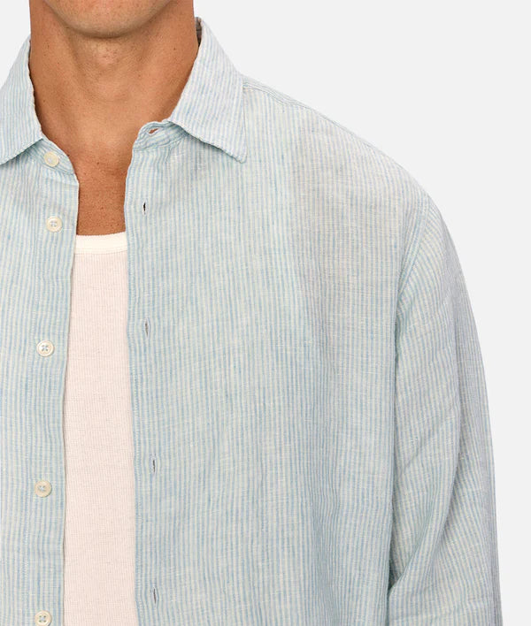 The Avignon L/S Linen Shirt in Mint & Turquoise