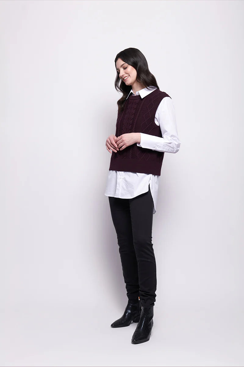 Foil Plot Twist Vest in Plum
