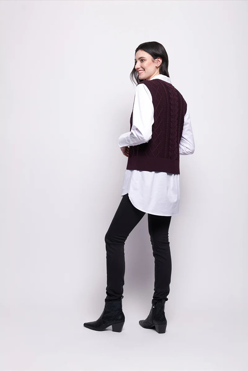 Foil Plot Twist Vest in Plum