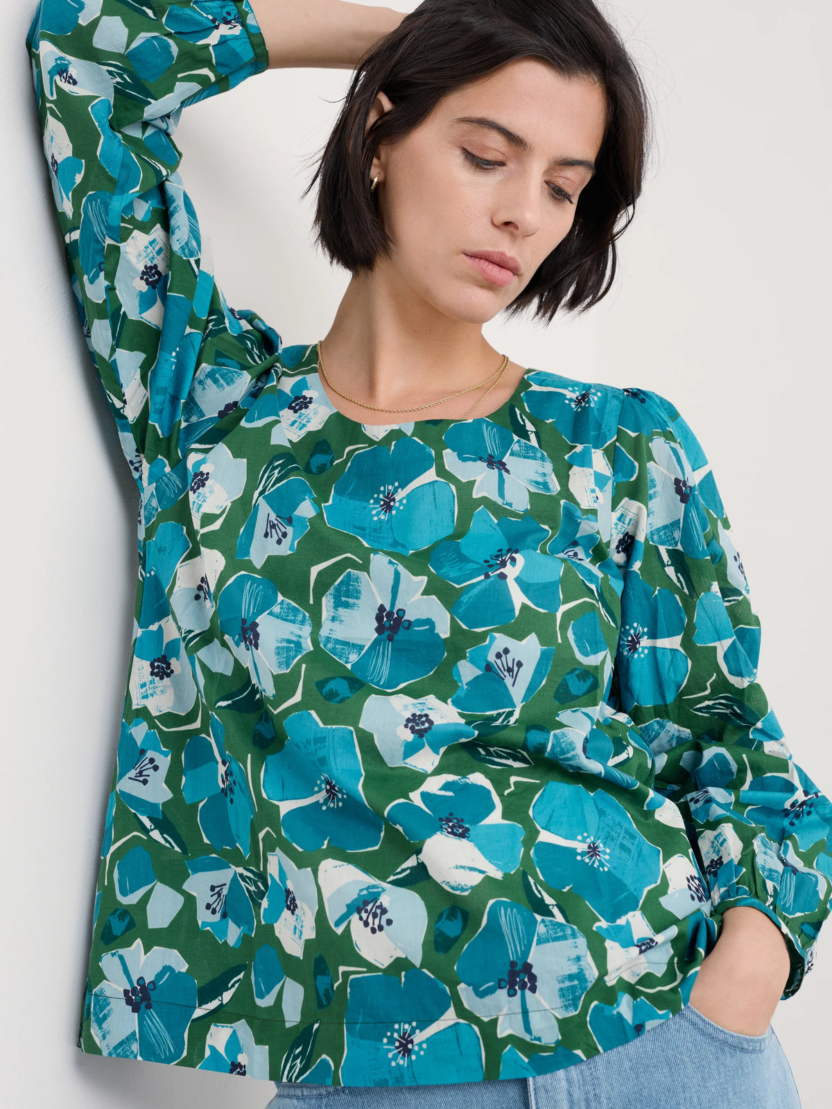 Seasalt Quill Top in Paper Hellebores Forest Green