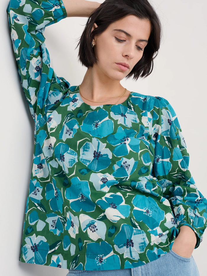 Seasalt Quill Top in Paper Hellebores Forest Green