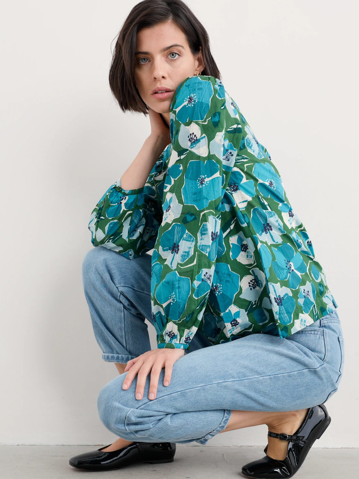 Seasalt Quill Top in Paper Hellebores Forest Green