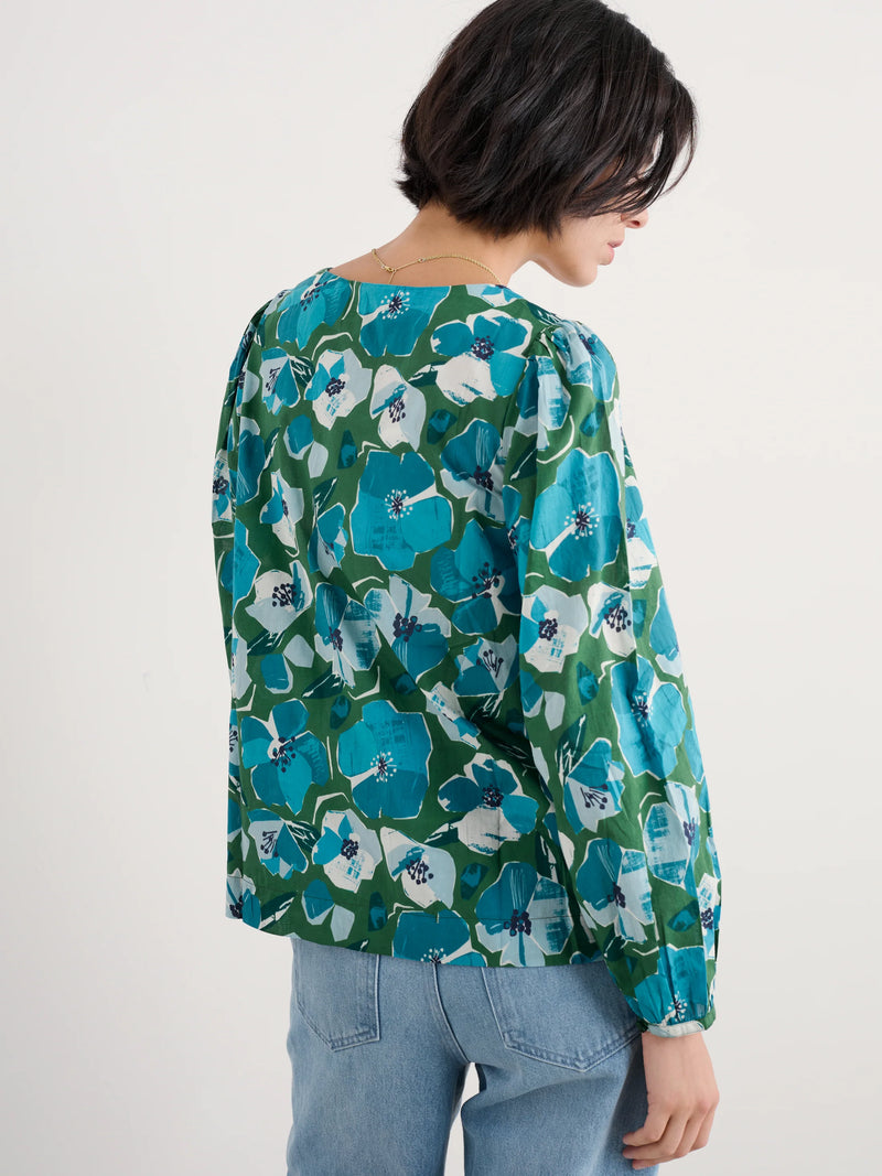 Seasalt Quill Top in Paper Hellebores Forest Green