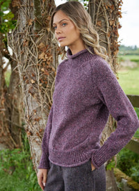 Fisherman Donegal Fleck Saddle Shoulder Sweater in Dark Mauve or Copper SI628M