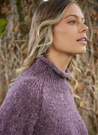 Fisherman Donegal Fleck Saddle Shoulder Sweater in Dark Mauve or Copper SI628M