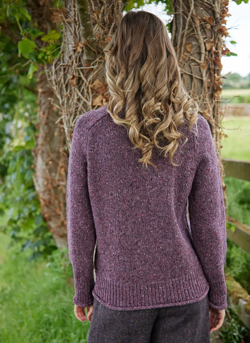 Fisherman Donegal Fleck Saddle Shoulder Sweater in Dark Mauve or Copper SI628M