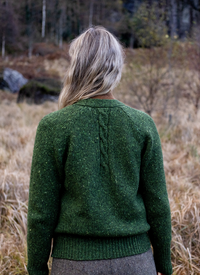 Ladies Fisherman Raglan Cardigan with Cabled Detail in Shamrock or Honey