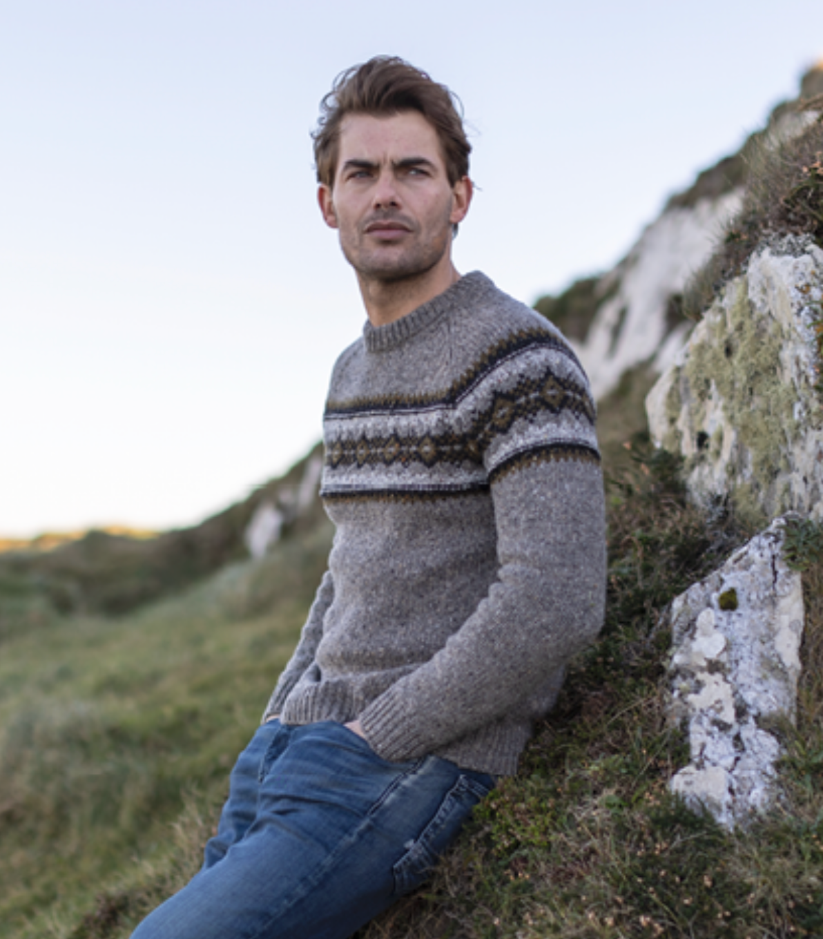 Fisherman out of Ireland Jumper with FairIsle Chest Pattern (2 Colour Options)