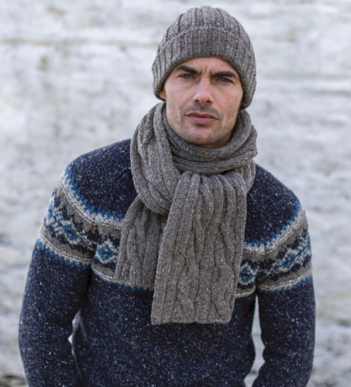 Fisherman out of Ireland Jumper with FairIsle Chest Pattern in Navy / Slate