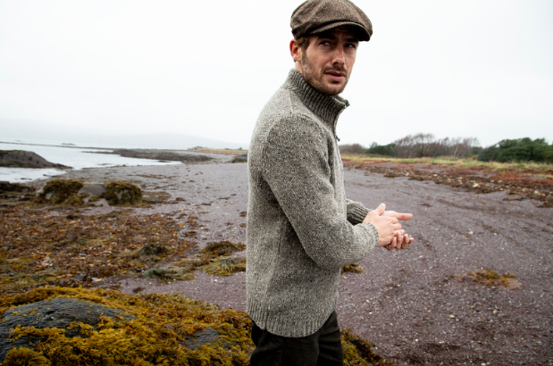 Fisherman's Zip Neck Jumper in Rabbit