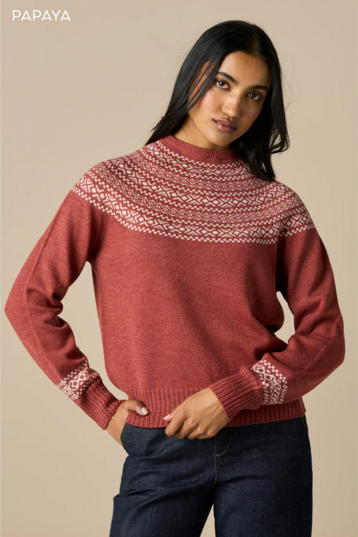 Uimi Ingrid Two Colour Fair Isle Jumper in Papaya