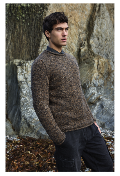Fisherman out of Ireland Roll Edge Jumper in Guiness FL930K