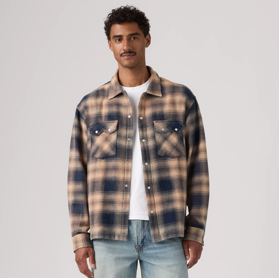Levi's Boxy Western Pier 89 Plaid in Blue / Cream