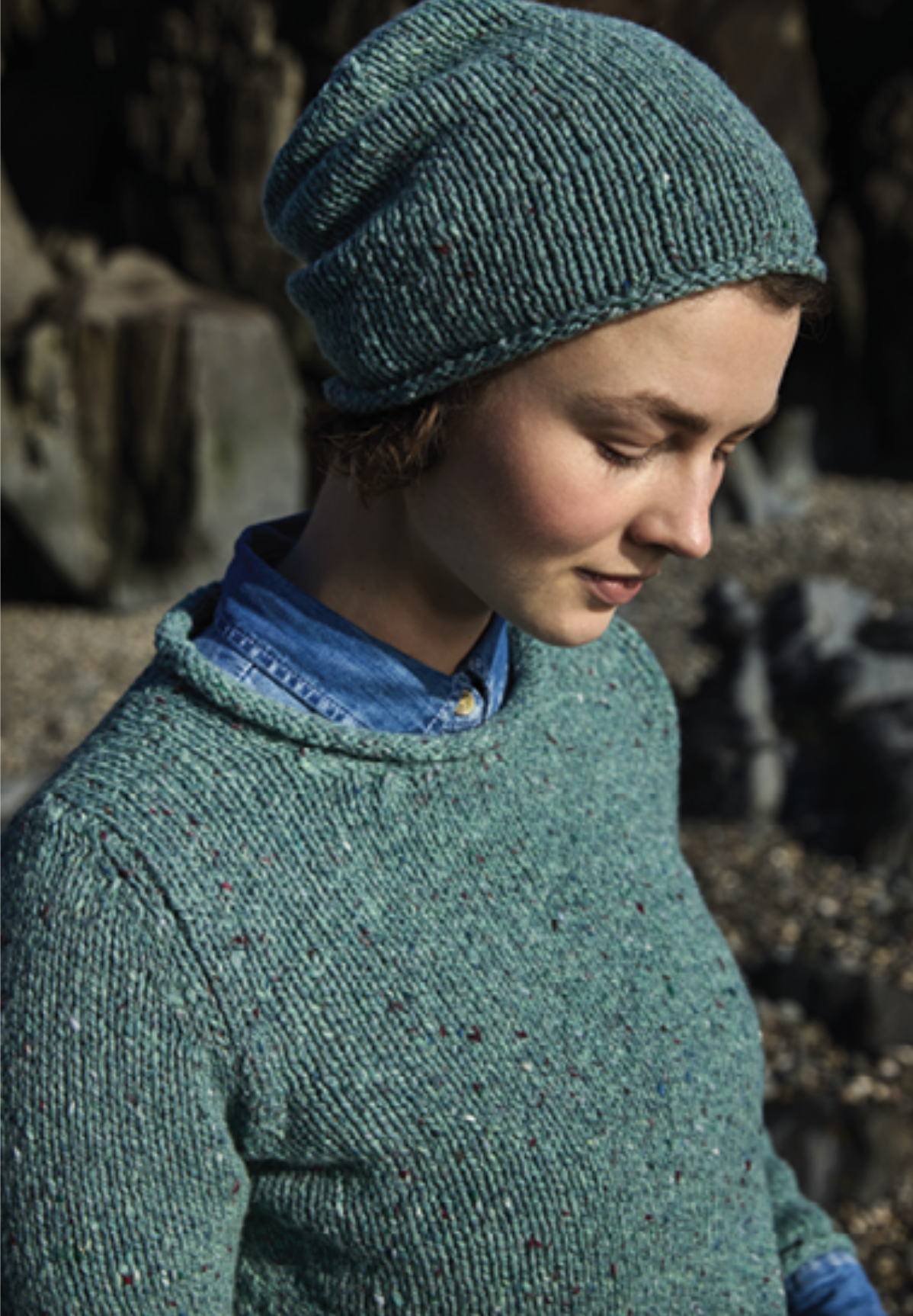 Ladies Fisherman Rolled Edge Jumper in Jade FSY66M