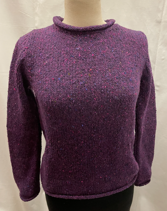 Ladies Fisherman Rolled Edge Jumper in Blackcurrant FSY66M