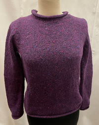 Ladies Fisherman Rolled Edge Jumper in Blackcurrant FSY66M
