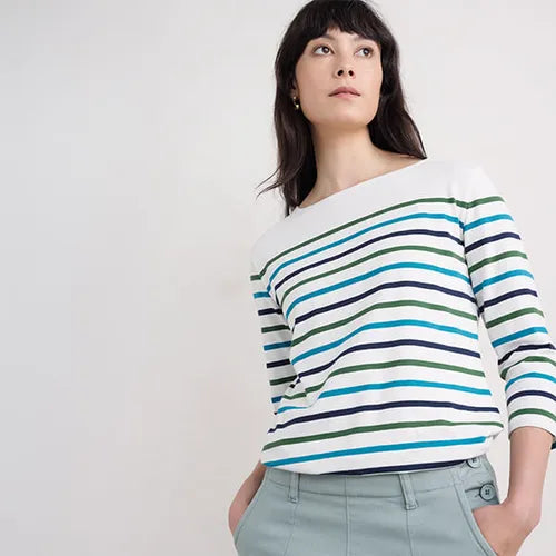 Seasalt Sailor Top in Falmouth Tri Breton Chalk Maritime