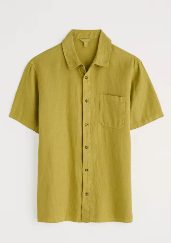 Seasalt Men's Carne Short Sleeve Linen Shirt in Light Citron
