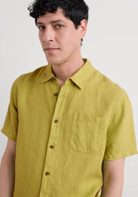 Seasalt Men's Carne Short Sleeve Linen Shirt in Light Citron