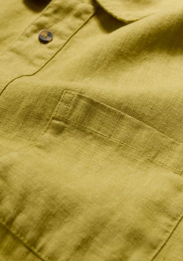 Seasalt Men's Carne Short Sleeve Linen Shirt in Light Citron