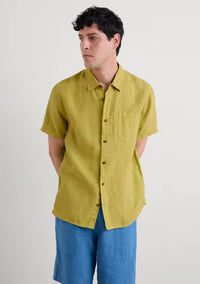 Seasalt Men's Carne Short Sleeve Linen Shirt in Light Citron