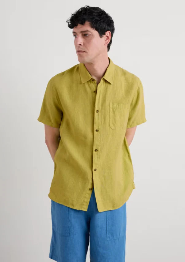 Seasalt Men's Carne Short Sleeve Linen Shirt in Light Citron