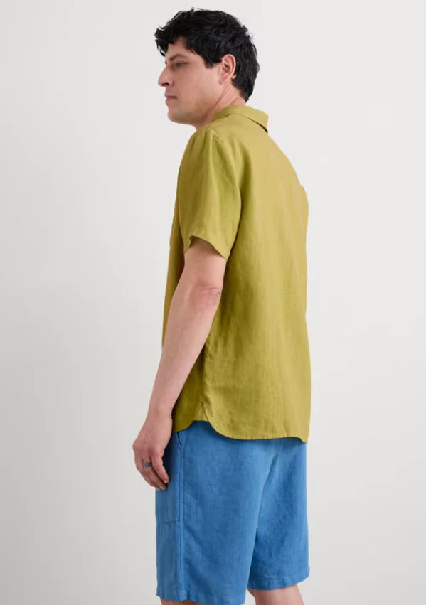 Seasalt Men's Carne Short Sleeve Linen Shirt in Light Citron